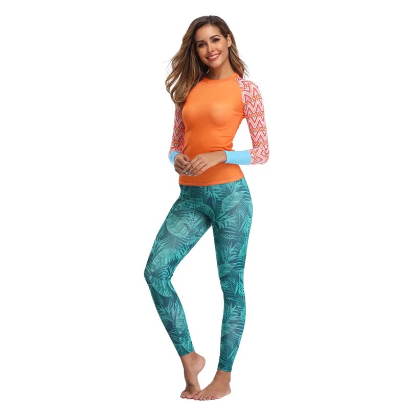 Women's Long Sleeved Swimwear With Two Piece Swimwear Trousers For Snorkeling Swimwear Sub Reahguard Solar Protection Beachwear