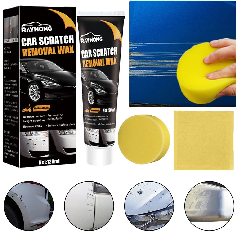 Dispositivo per la rimozione dei graffi dell'auto da 120 ml con spugna Sistema di rimozione dei graffi dell'auto della cera per la riparazione dei graffi della vernice dell'auto per varie superfici