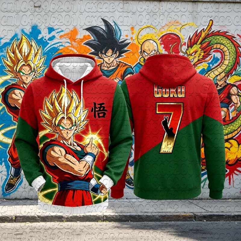 Anime Dragon Ball Super Saiyan Goku Hoodie Men Women Front Back 3D Print Sweatshirt GOKU No.7 Color Block Streetwear Pullover