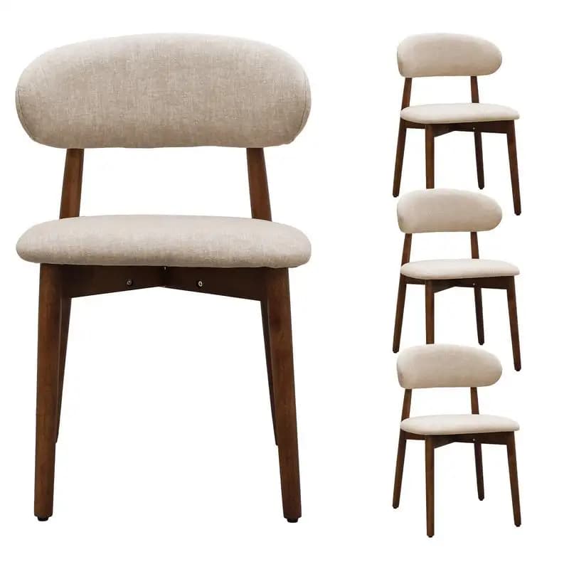 Set di 4 sedie da pranzo imbottite in flanella color cammello chiaro con gambe in legno di noce, design senza braccioli per cucina, ristorante, soggiorno