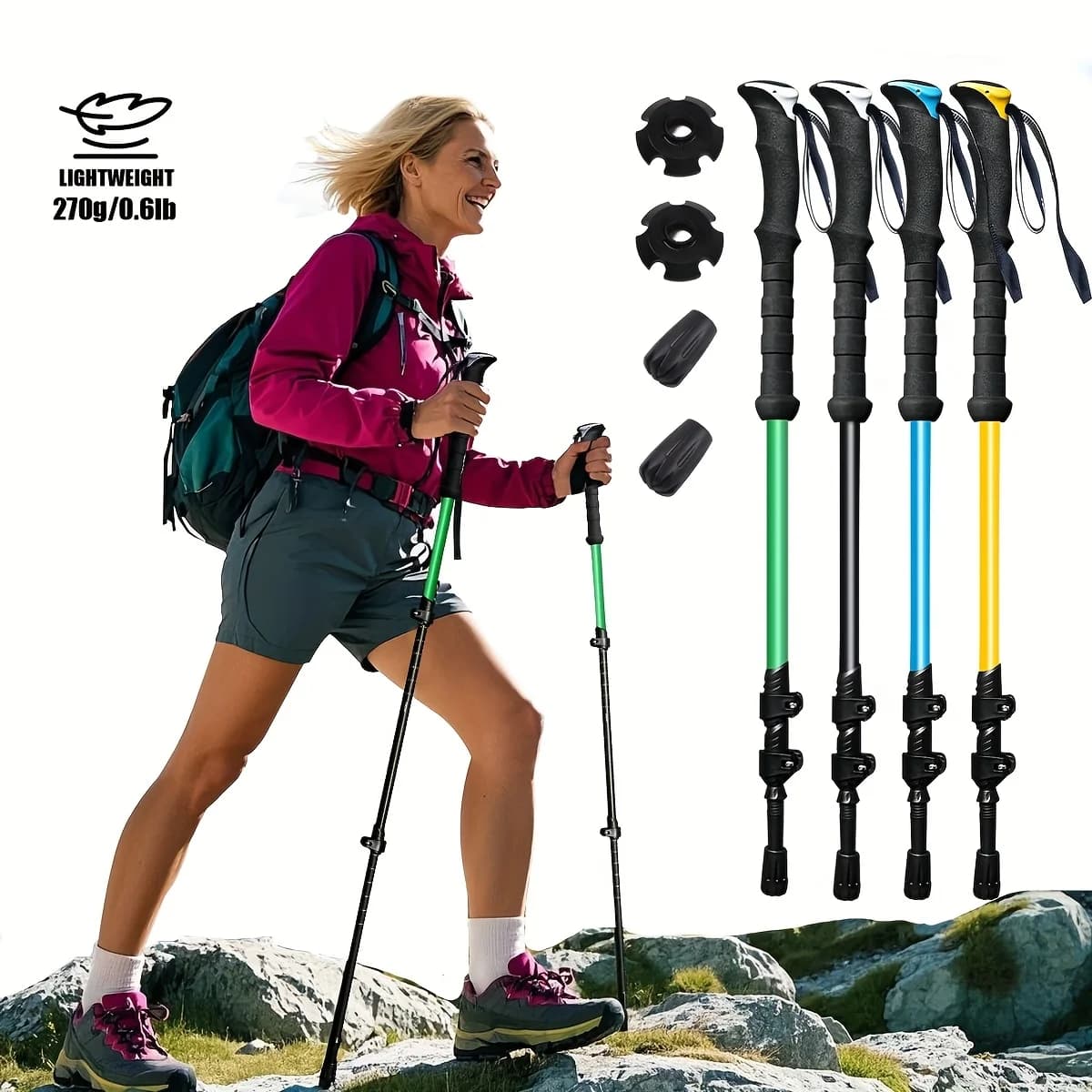 Set di 2 Bastoncini da Trekking in Lega di Alluminio 7075 - Bastone da Escursionismo Telescopico a 3 Sezioni con Meccanismo Flip-Lock