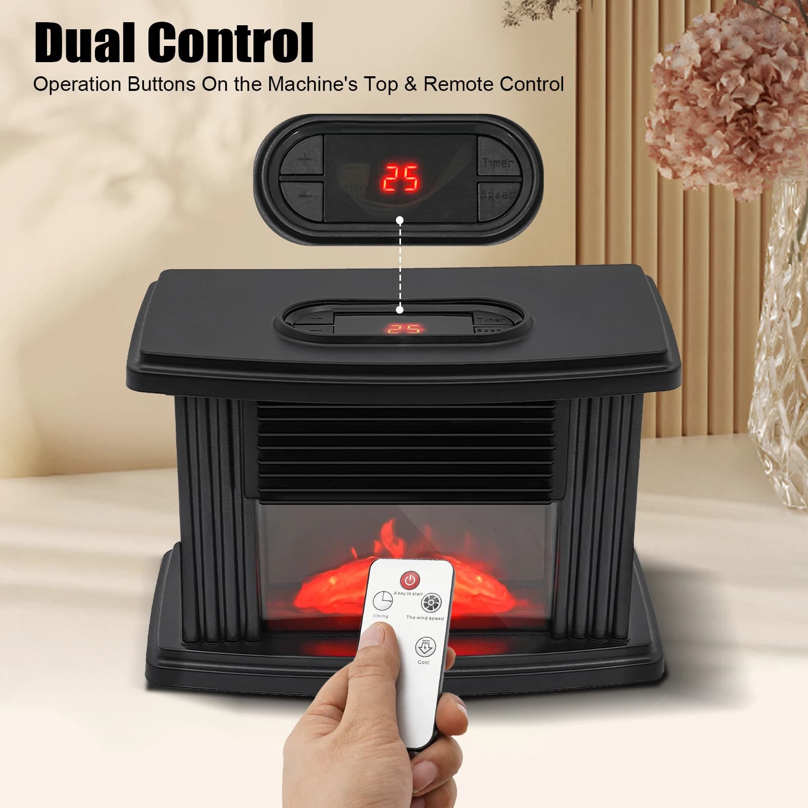 Camino elettrico 1000w Riscaldatore d'aria per fuoco in carbonio 3D Mini ABS Scaldino Ventola Radiatore Ventilatore caldo per appartamento RV Camera da letto