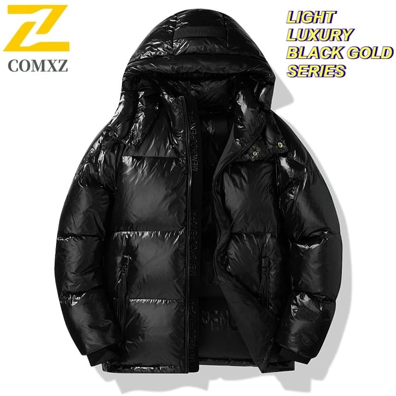 Comxz Down jackets in duck down Light down jacket with detachable hood luxury short Korean man from street with bright face
