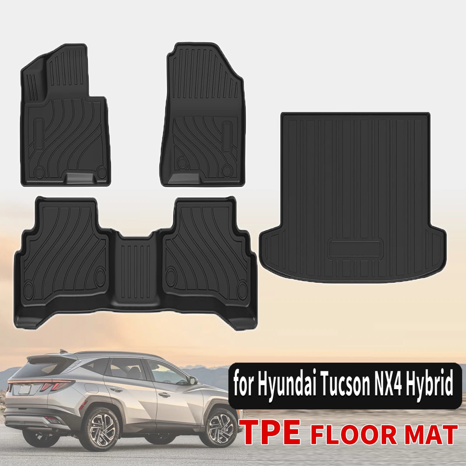 Tappetini Personalizzati in TPE per Hyundai Tucson Hybrid 2023-2026 (Non RHD) Set Completo Ecologico Impermeabile per Tutte le Stagioni
