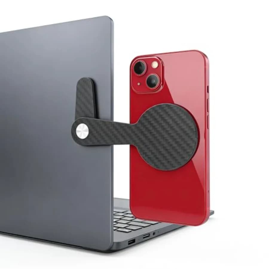 Carbon Fiber Adjustable Laptop Stand Magnetic Phone Holder Computer Monitor Side Mount Clip for iPhone MagSafe Series and All P