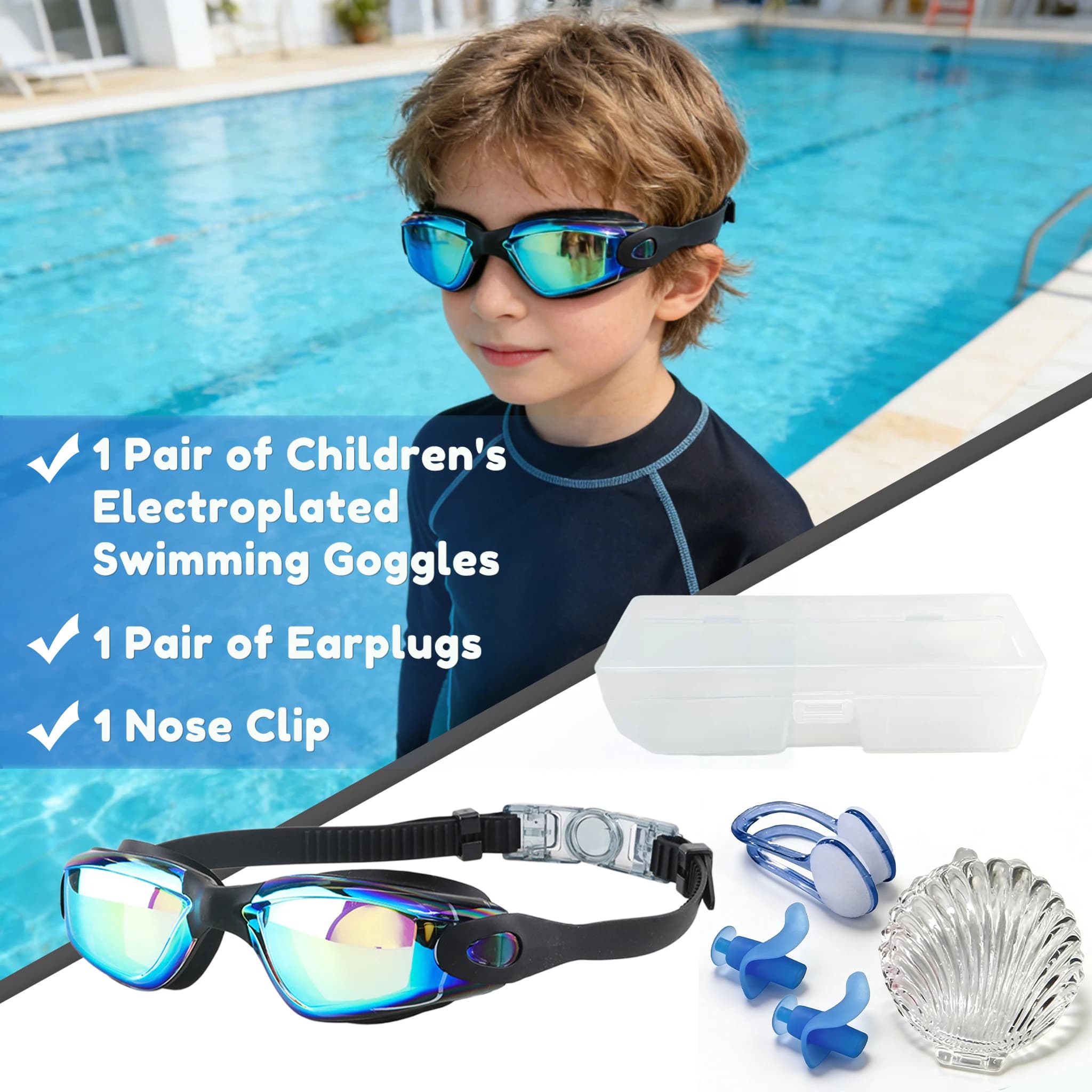 Children's Electrolytic Swimwear High Definition Waterproof Silicone Rubber Earplugs and Nose Clip Set Snorkeling Equipment