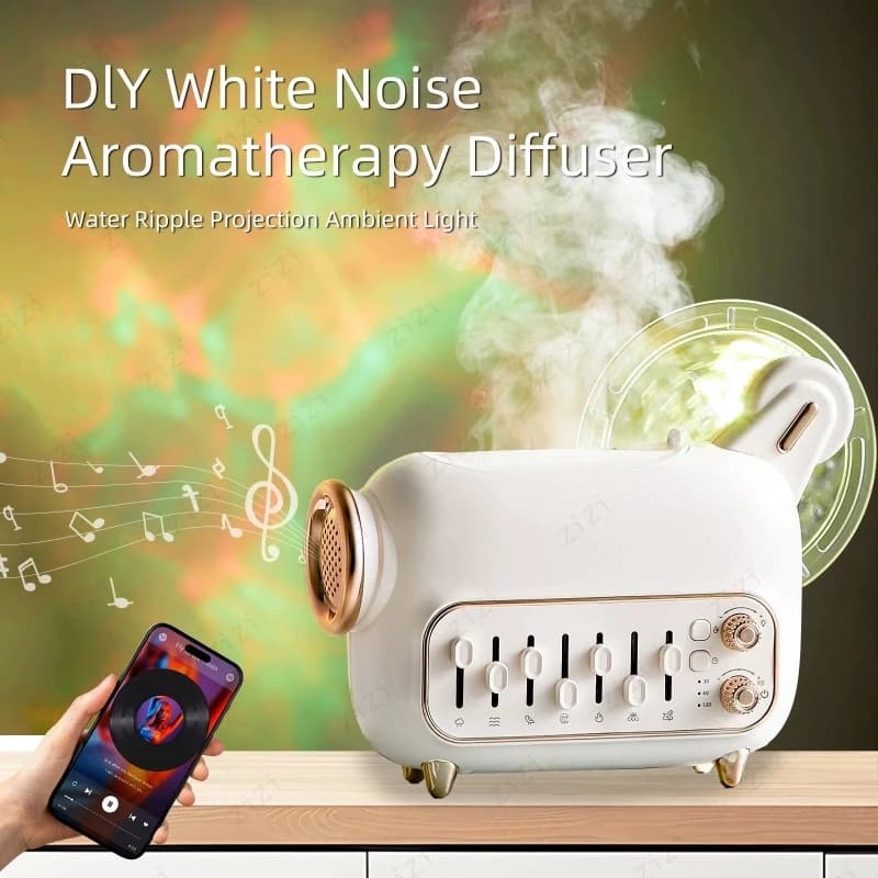 Altoparlante Bluetooth Macchina per aromaterapia con rumore bianco Proiezione di ondulazione dell'acqua Illuminazione ambientale Umidificazione Macchina per aromaterapia
