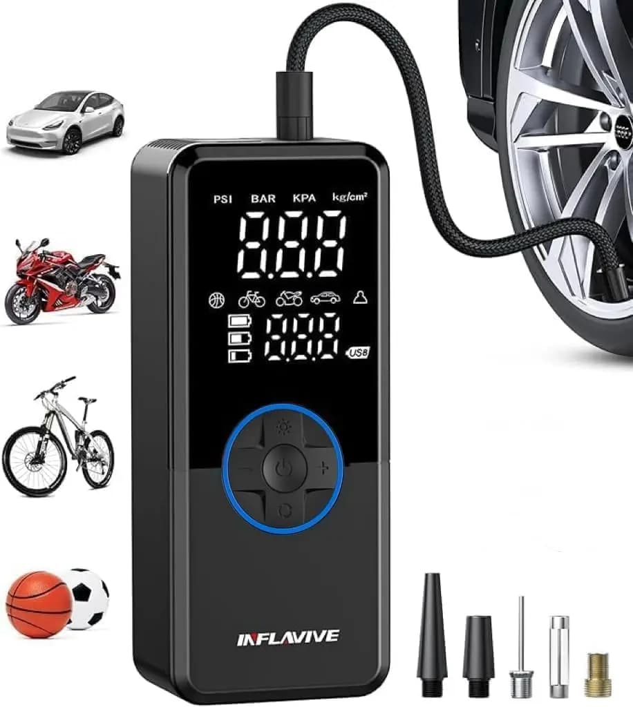 Wireless Portable Air Compressor with Digital Pressure Gauge, Automatic Switching, LED Light for Auto, SUV, Moto, Bike and Balls