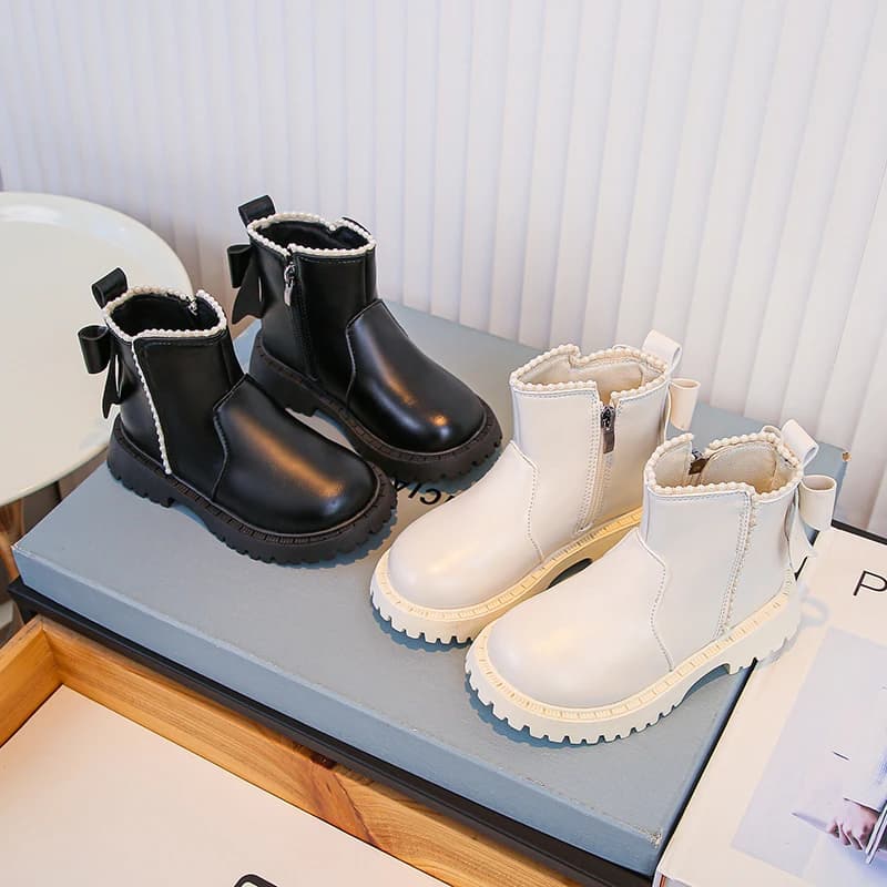 Girls Ankle Boots Sweet Back Bows Kids Short Boots Fashion Versatile 2025 Autumn New Children Princess Boots Round Toes Elegant