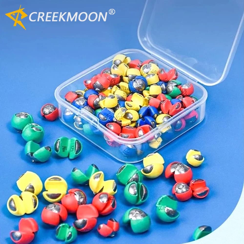 Set di 50 Piombi da Pesca a Sgancio Rapido, Pesi Rotondi con Clip, Colla per Avvolgimento, Non Danneggiano la Lenza, Attrezzatura per Pesca su Roccia