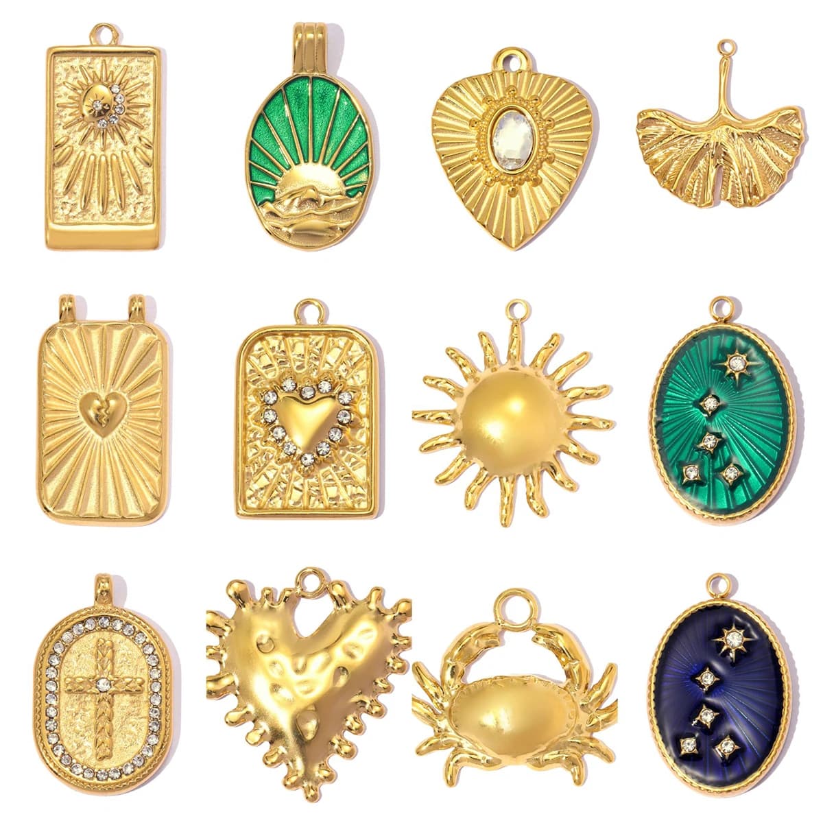 3Pcs/Lot Stainless Steel Star Sun Charms Heart Leaf Pendants For DIY Making Earrings Necklace Accessories Wholesale