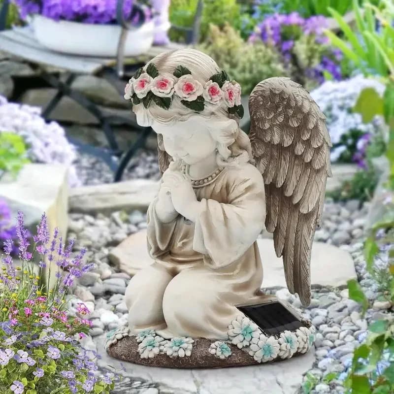 1PC Preghiera Angelo Bambina Luce solare esterna Decorazione Ornamento da giardino Casa Cortile Luce Statua d'arte in resina