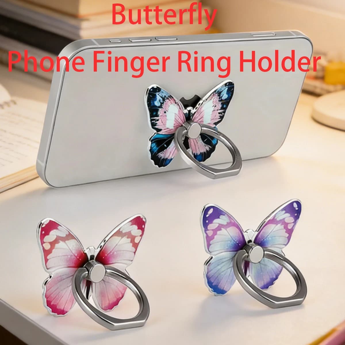 Butterfly Mobile Phone Finger Ring Holders 360 Degree Rotation Portable Folding Rotary Finger Buckle Grips for Universal Phone
