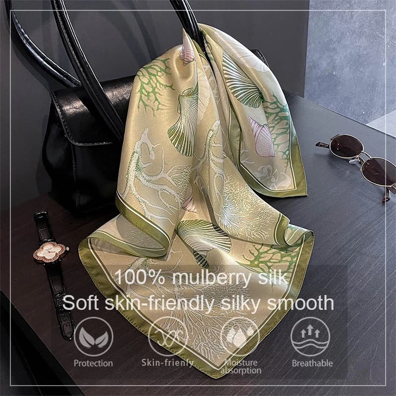 Sciarpa di Lusso 100% Seta Vera per Donna, Bandana Floreale Primaverile, Foulard in Seta di Gelso, Fazzoletto da Collo Femminile, Sciarpa Decorativa 53cm