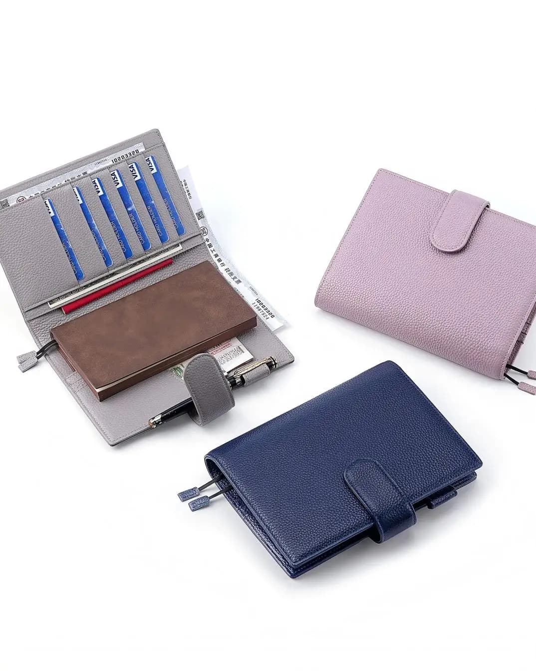 Custodia in vera pelle per notebook B6, per vacanze, affari, pianificatori di viaggio, con passante per penna, slot per carte e tasca posteriore