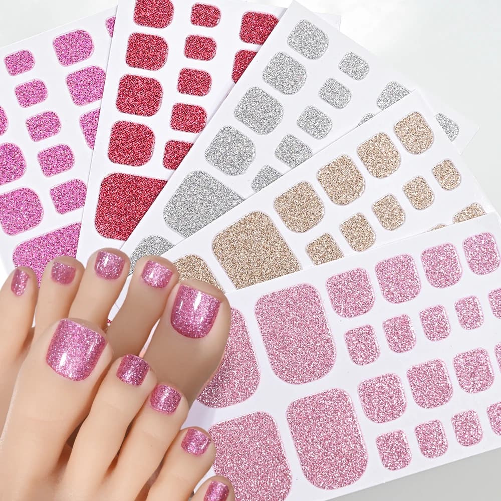 22 Pezzi Adesivi per Unghie dei Piedi, Strisce Glitterate Senza Cottura, Smalto Adesivo per Unghie dei Piedi, Copertura Completa Estiva per Donne, Decorazioni Fai-da-Te per Piedi