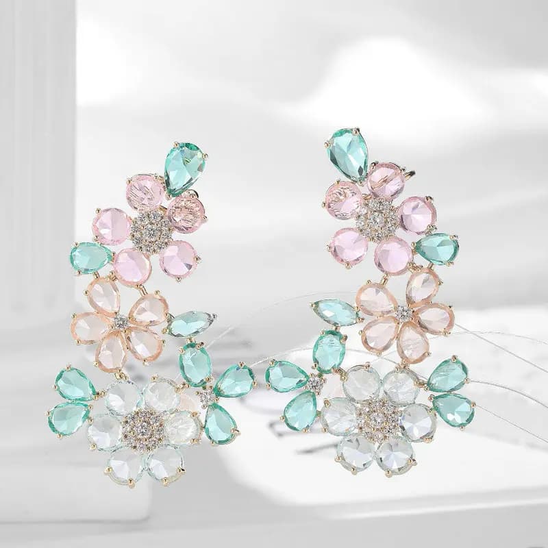 Bilincolor Fashion Pink and Blue Flowers Earring with Clip for Women