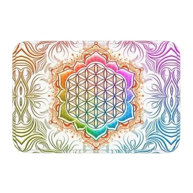 Rainbow Gradient Flower of Life Print Door Mat Non‑Slip Rug for Colorful and Spiritual Home