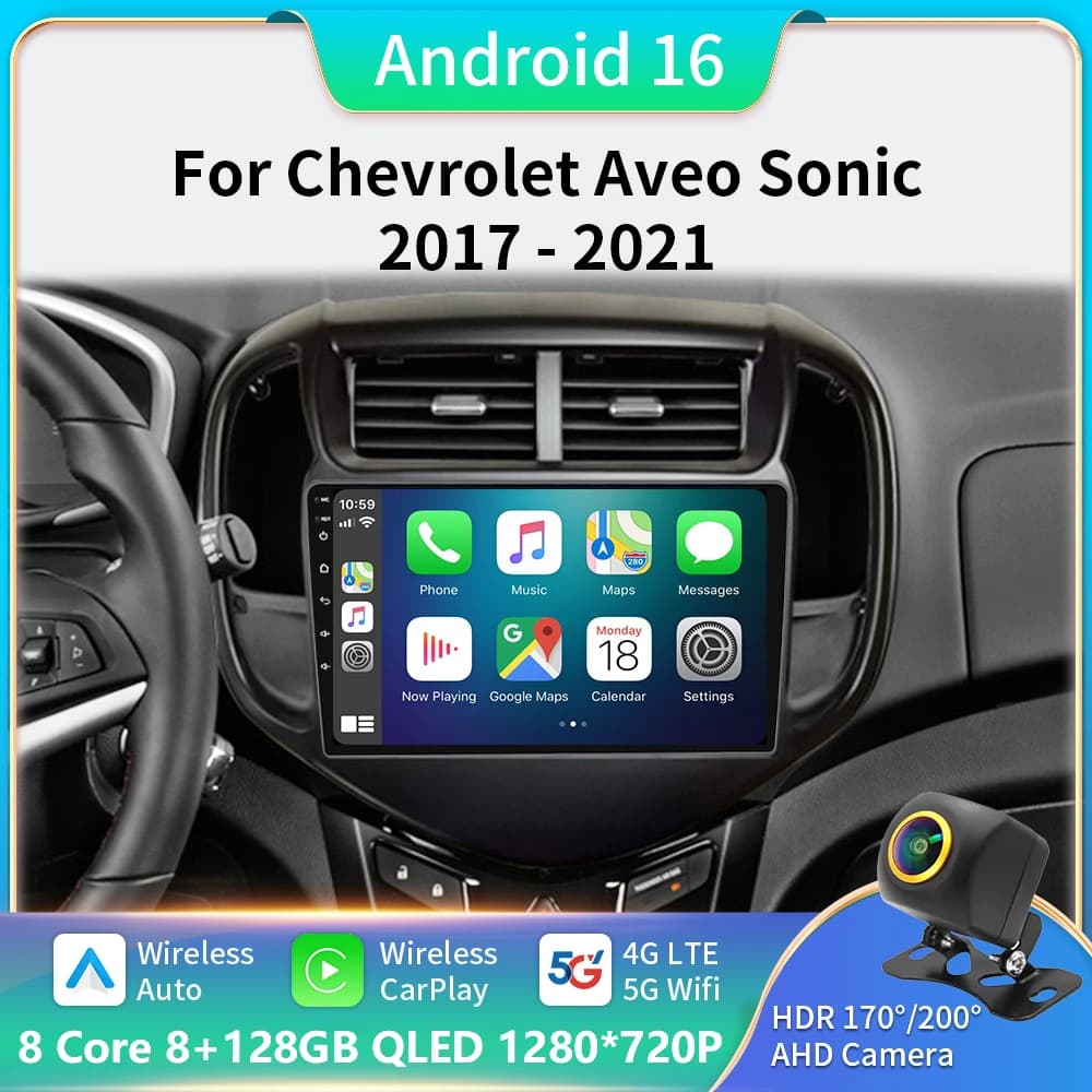 Android Auto Per Chevrolet Aveo Sonic 2017 - 2021 Multimediale Auto Radio Monitor Lettore Autoradio Navigazione GPS Stereo Carplay BT