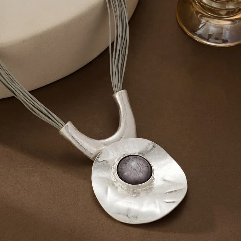 Personalized Silver Color Hat Pendant with Multiple Layers of Wax Rope Necklace Women's Fashionable Holiday Jewelry Gift
