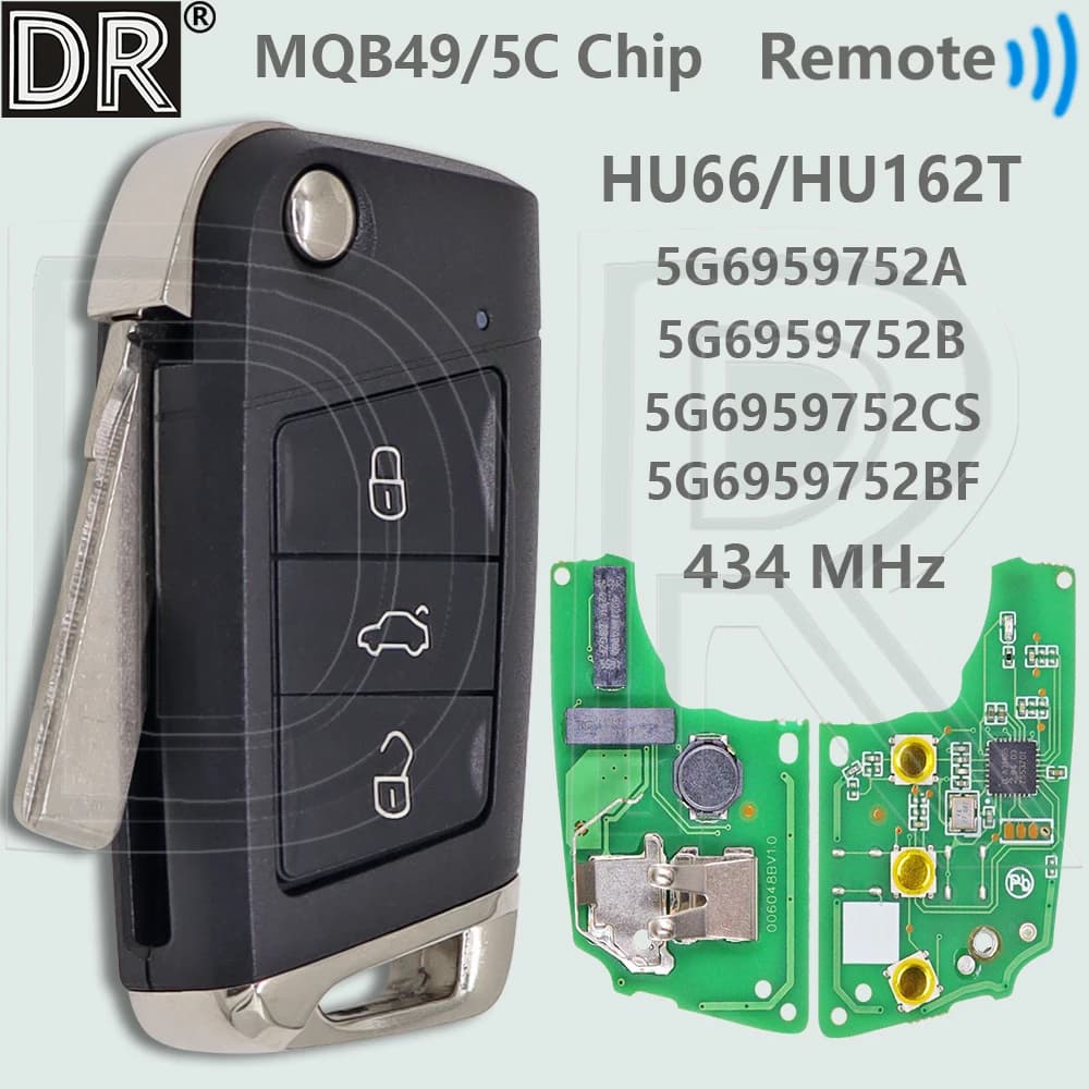 Chip DR MQB49/5C 434MHz 5GD959752A/B/GS/BF Chiave remota per auto con sistema Keyless Go per VW Volkswagen Golf Polo Tiguan Touran MK7 Skoda Seat
