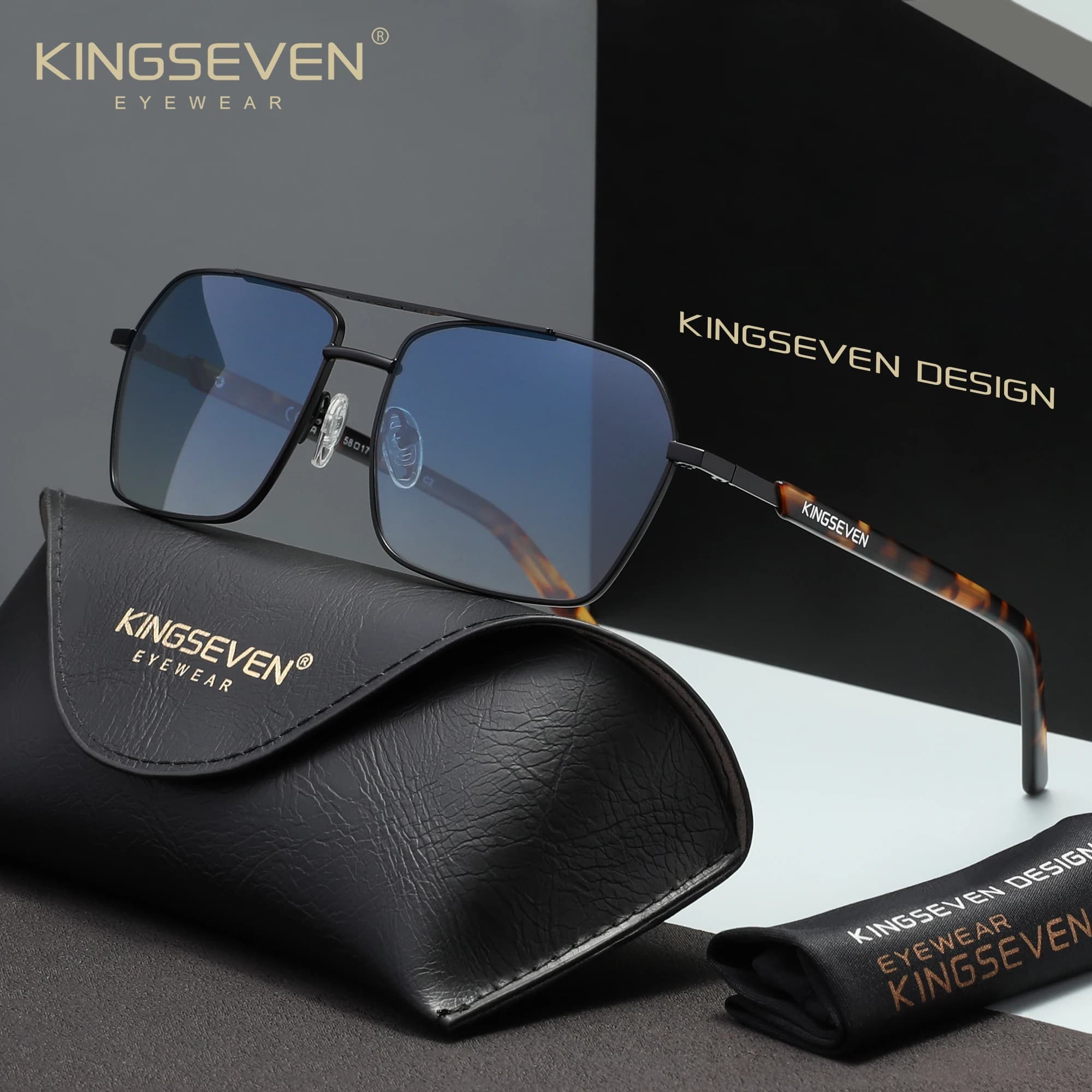 KINGSEVEN Occhiali da sole con montatura grande alla moda Casual Donna Uomo Occhiali da sole polarizzati UV400 quadrati in alluminio Occhiali da guida per esterni