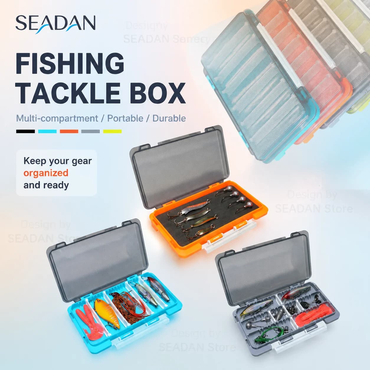 SEADAN Blue/Black/Orange/Yellow Splicable Lure Tackle Box divider PP&EVA Waterproof Portable Fishing Hook Accessory Storage Case