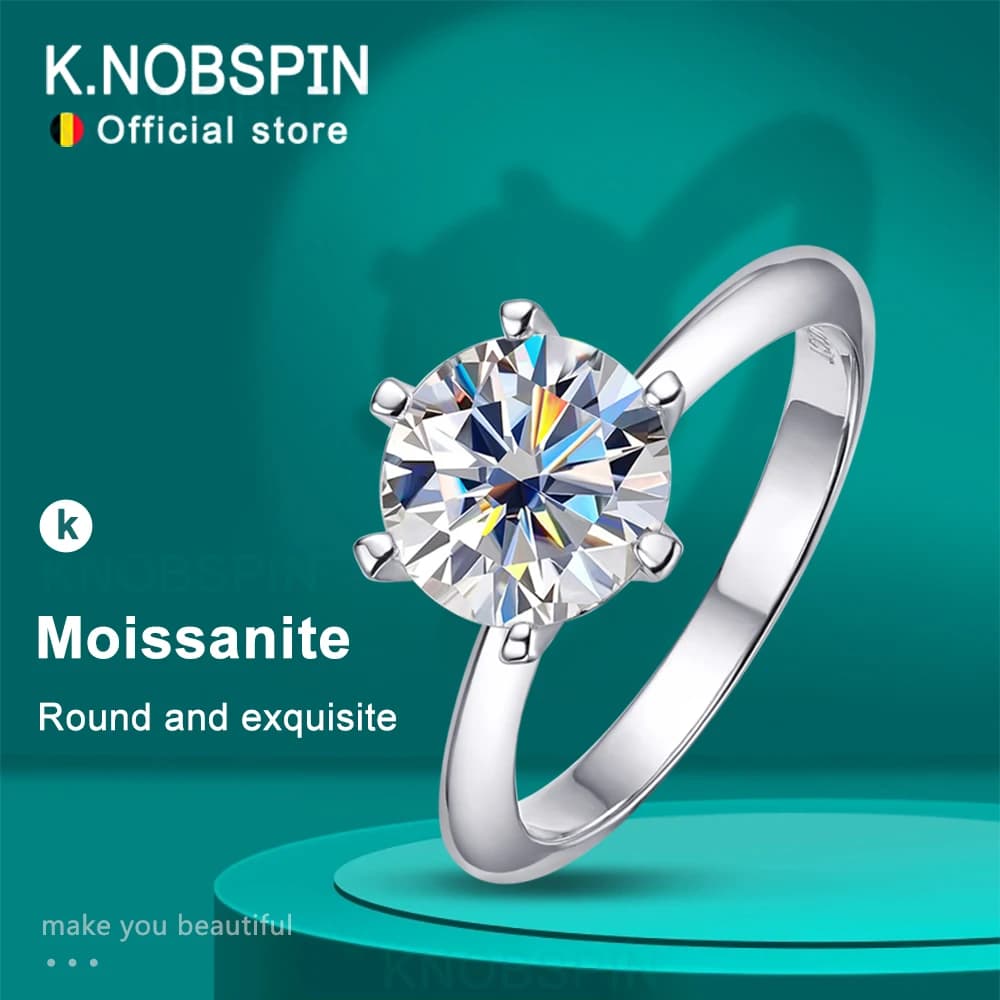 KNOBSPIN D VVS Anelli Moissanite per donna 6 punte Classico solitario alla moda Fede nuziale di fidanzamento Anello in argento 925 certificato GRA