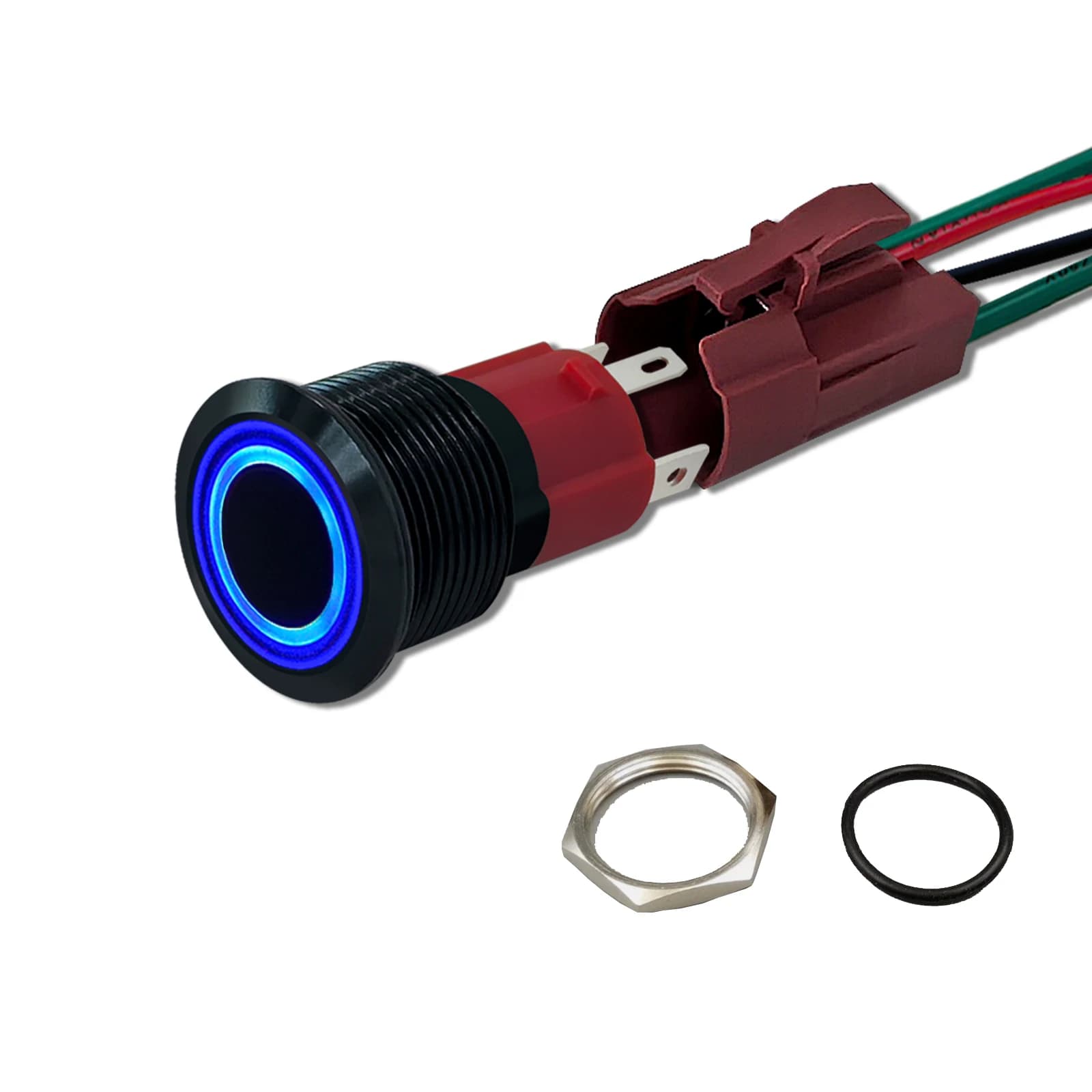 12V ON OFF 19mm Interruttore a pulsante a scatto Angel Eye Halo Ring LED in metallo con presa a filo per alimentazione Barra luminosa a LED per auto Barca