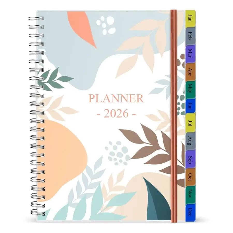 Agenda settimanale e mensile dal gennaio 2026 al dicembre 2026, 6,25 x 8,25, 12 schede mensili, 14 pagine per appunti, tasca interna