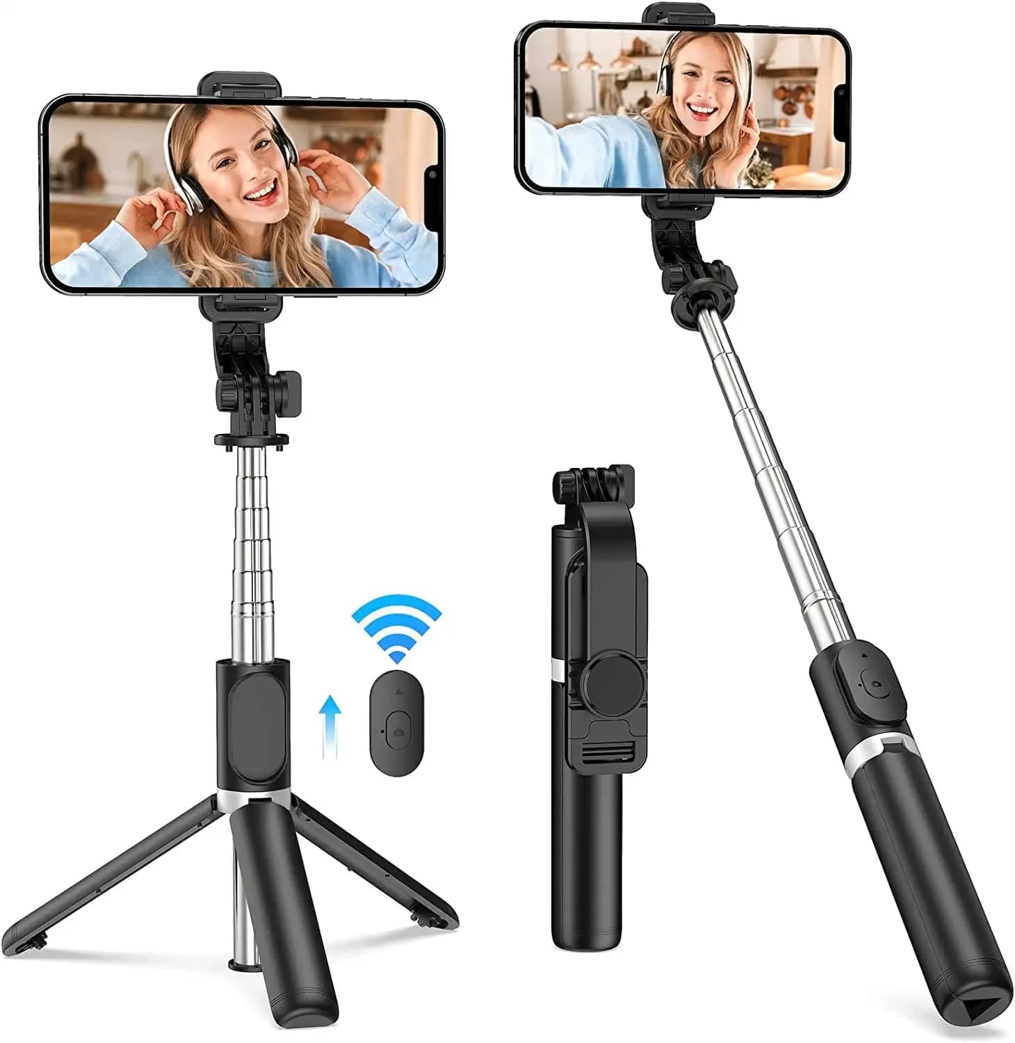 Treppiede per selfie stick estensibile da 103 cm con treppiede remoto con otturatore Bluetooth staccabile per iPhone e telefono Android