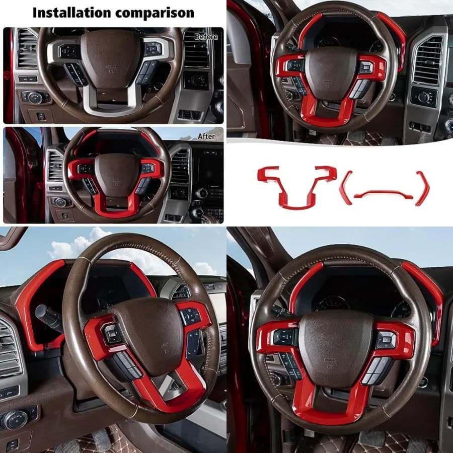 Copertura del pannello centrale del volante con rivestimento del cruscotto compatibile con Ford F150 2015-2020, 4 pezzi, ABS