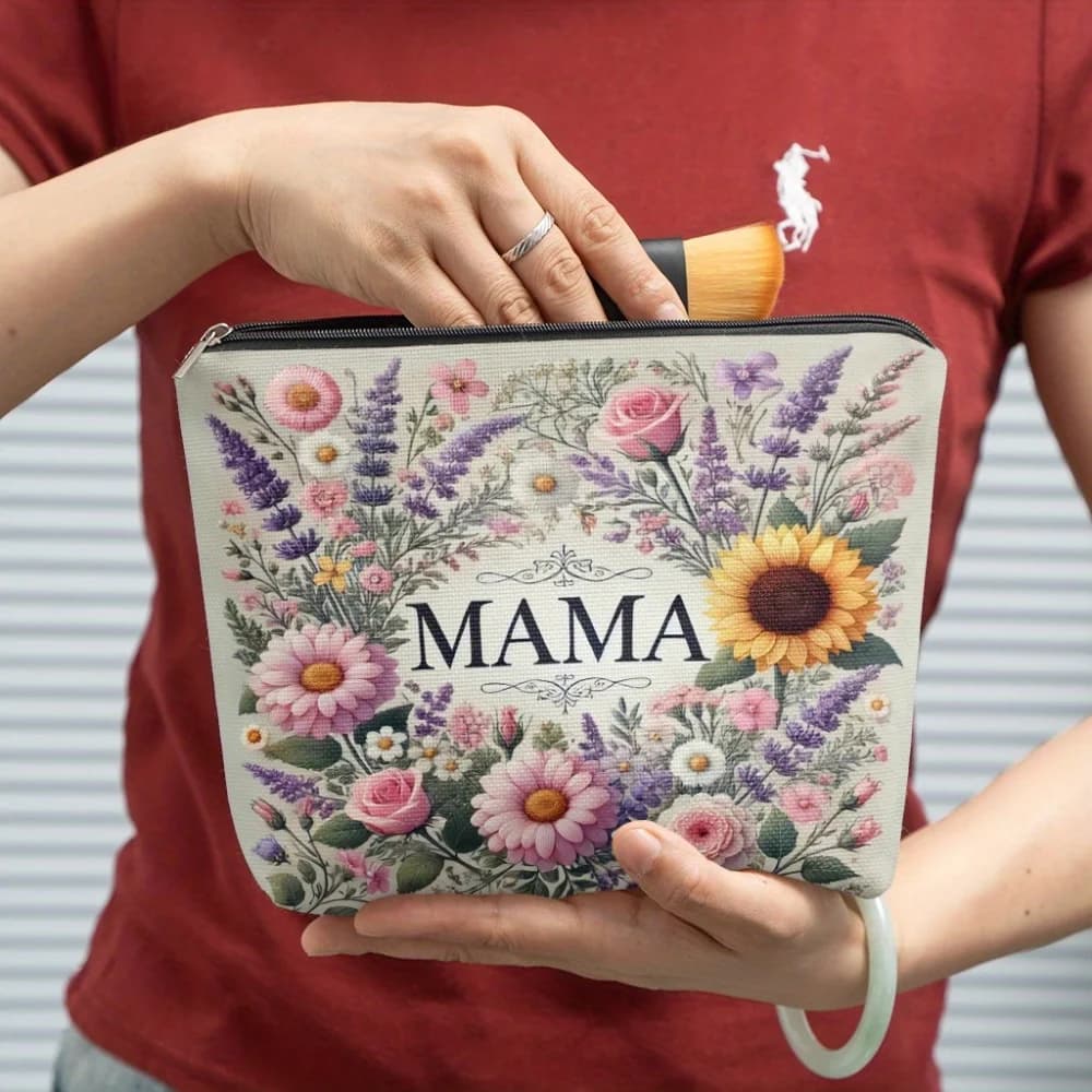 1 borsa per il trucco, corona floreale per mamma, chiusura con cerniera, unisex, multifunzionale per viaggi/trasporto, leggera e lavabile in lavatrice