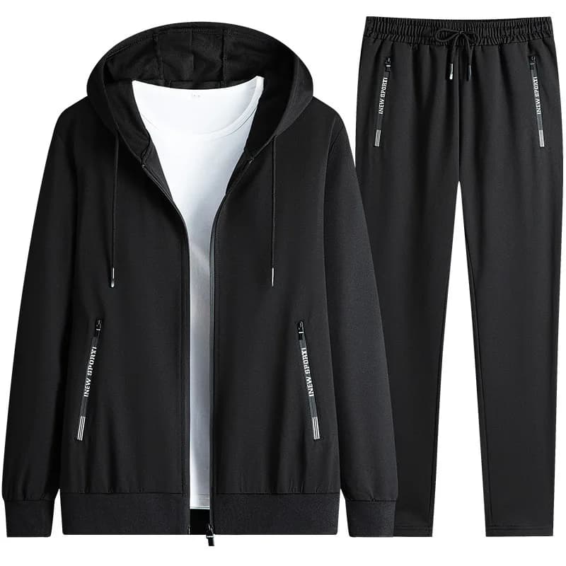 Zip Up Hooded Jacket Straight Jogger Pants Mens 2 Piece Tracksuit Zipper Pocket Elastic Waist Casual Sports Outfit