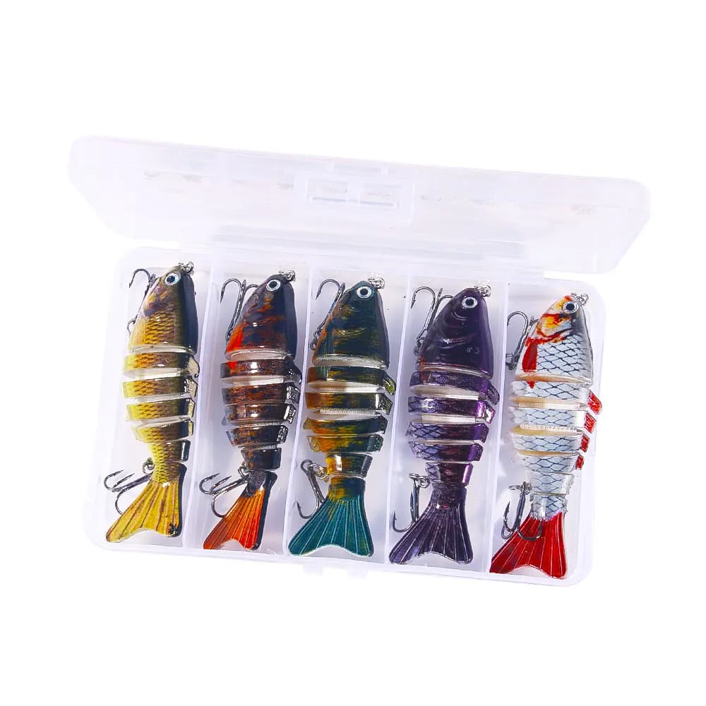 5 Pezzi/Scatola Esche Artificiali da Pesca Realistiche a 7 Segmenti, Swimbait Crankbait Dure, Slow Jigging 9.7cm/14.7g, Attrezzatura da Pesca