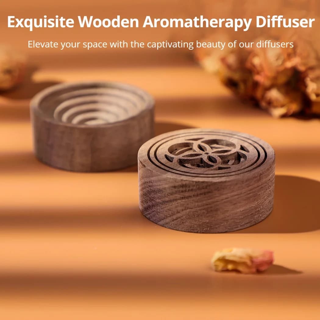 Diffusore di oli essenziali in legno rotondo piccolo da 2 pezzi, diffusore di aromaterapia in legno di noce, diffusore per casa, ufficio, sale yoga