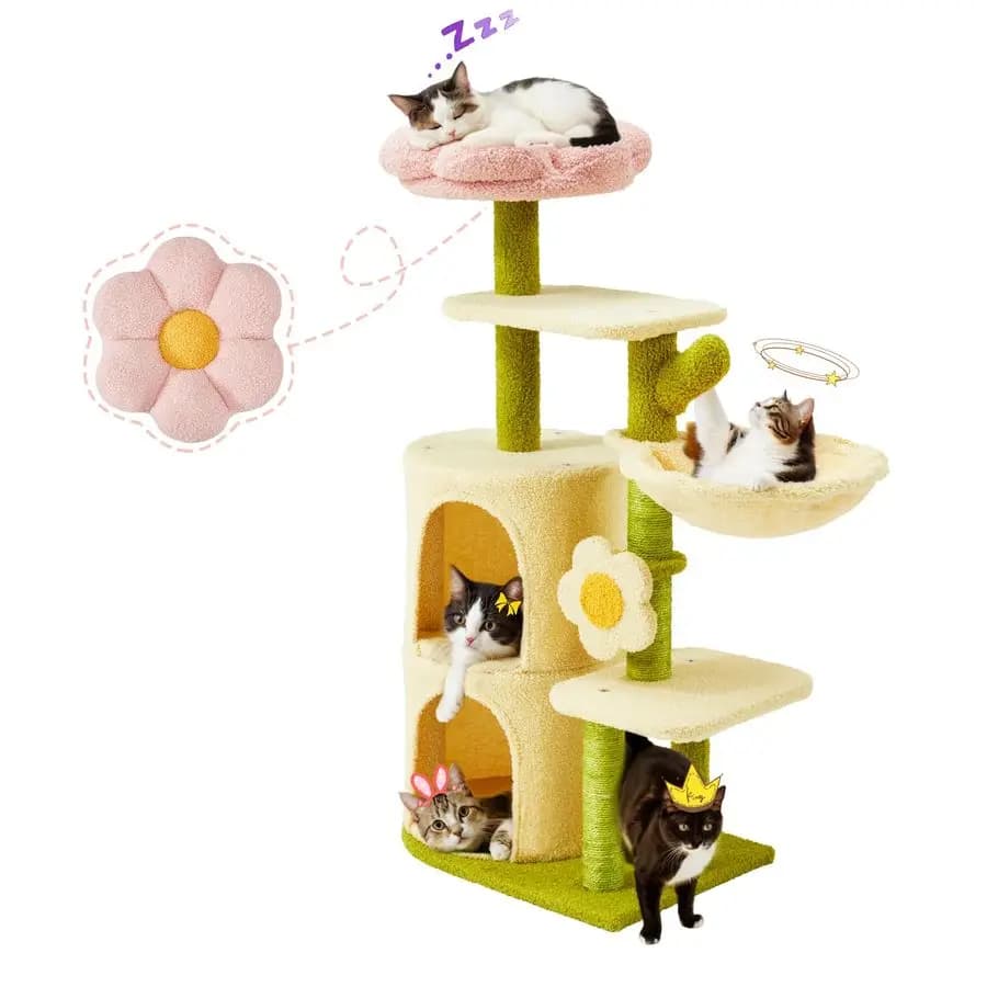 Albero per gatti con fiori, torre per gatti da 38,2 pollici, torre per albero per gattini per interni multilivello, casa per gattini con piattaforma floreale superiore accogliente, spaziosa