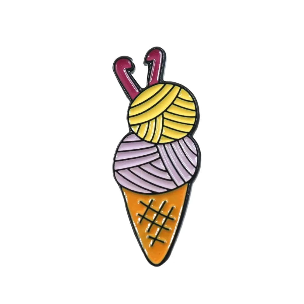 1pc Cute Knitting Yarn Ice Cream Enamel Pin, Whimsical Crochet Needle Brooch, Funny Craft Lover Lapel Pin for Knitters DIY Fans