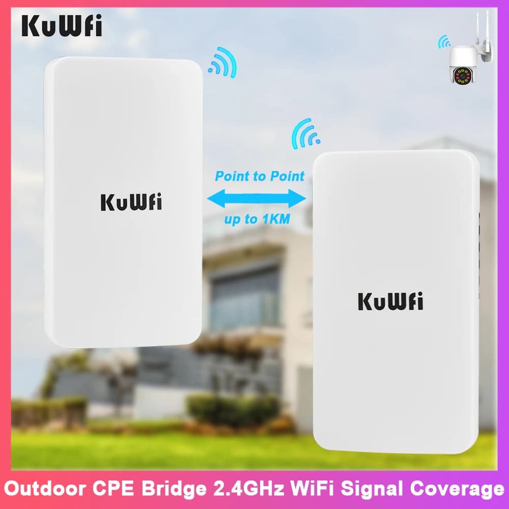 Router WiFi KuWFi per Esterni, 300Mbps 2.4GHz, Modalità AP/Repeater, Porta WAN/LAN, Copertura a Lungo Raggio per Telecamere IP