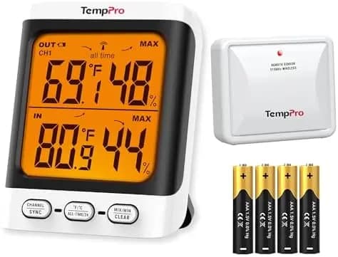 Termometro Wireless da Esterno TempPro - Portata 150m, Impermeabile, LCD Retroilluminato, Sensore Resistente al Freddo per Patio