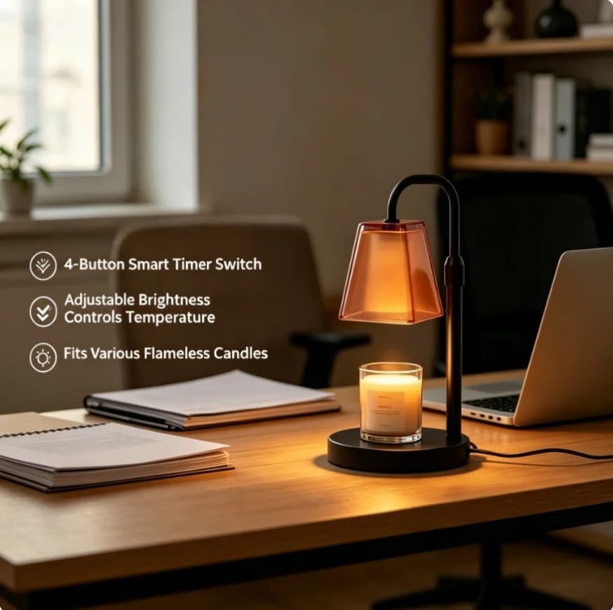 Lampada scaldacera profumata con paralume in vetro color arancio antico, scaldacera elettrico dimmerabile con timer intelligente a 4 tasti e spegnimento automatico, compatibile con candele in barattolo grandi e piccole, presa americana, regali per donne, decorazioni per la casa