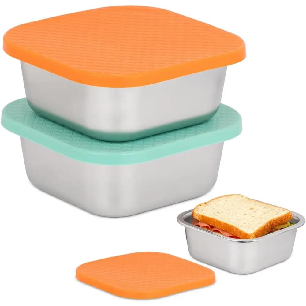 Contenitori per Pranzo in Acciaio Inox da 30oz con Coperchi in Silicone, Contenitori Riutilizzabili per Preparazione Pasti per Ufficio e Cucina
