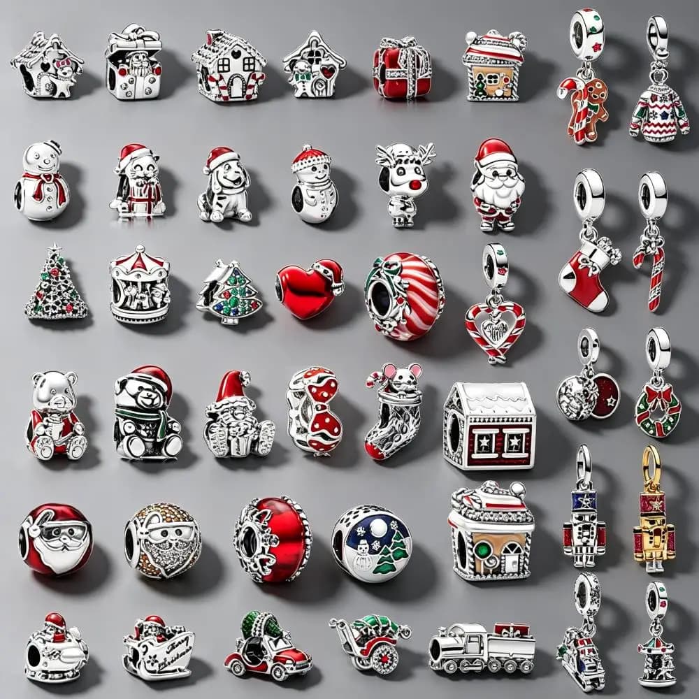 Ciondoli natalizi in argento per braccialetti fai da te, per la creazione di gioielli, con Babbo Natale, pupazzo di neve, casa sull'albero, smaltati e con zirconi, per donne, regalo di Natale