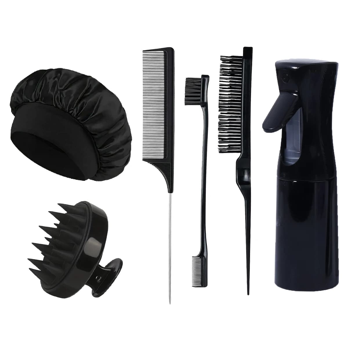 6pcs hair styling set, spray bottle shampoo and brush caps, three hair combs, hair salon tools, special for real hair wigs
