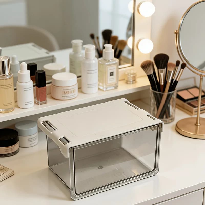 Cassetto portaoggetti estraibile sotto il mobiletto a specchio, organizer per bagno, porta bastoncini di cotone, porta trucchi, porta cancelleria