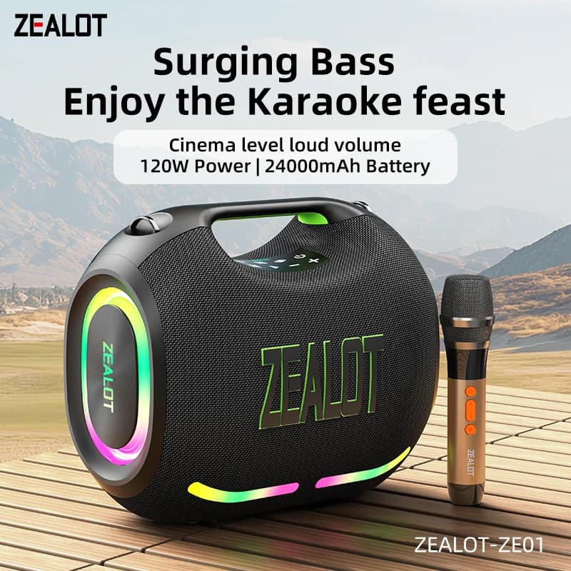 zealot_ZE01M Altoparlante Bluetooth con microfono wireless, altoparlante Bluetooth portatile per feste, driver a gamma completa/bassi profondi
