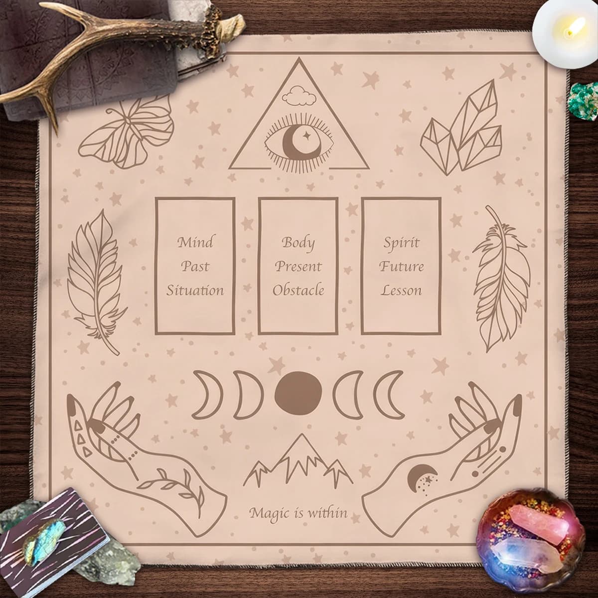 Tovaglia semplice per carte dei tarocchi Tovaglia per altare con mani di strega Luna Cielo stellato Panno per divinazione in cristallo Tappetino per tarocchi Tappetino per carte Oracle