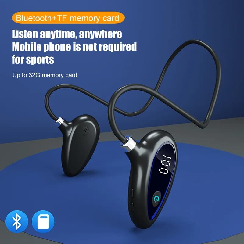 Supporto per auricolare Bluetooth montato sul collo Inserimento della scheda Bluetooth 5.3 Lunga durata della batteria Non nell'orecchio Display di alimentazione Auricolare sportivo