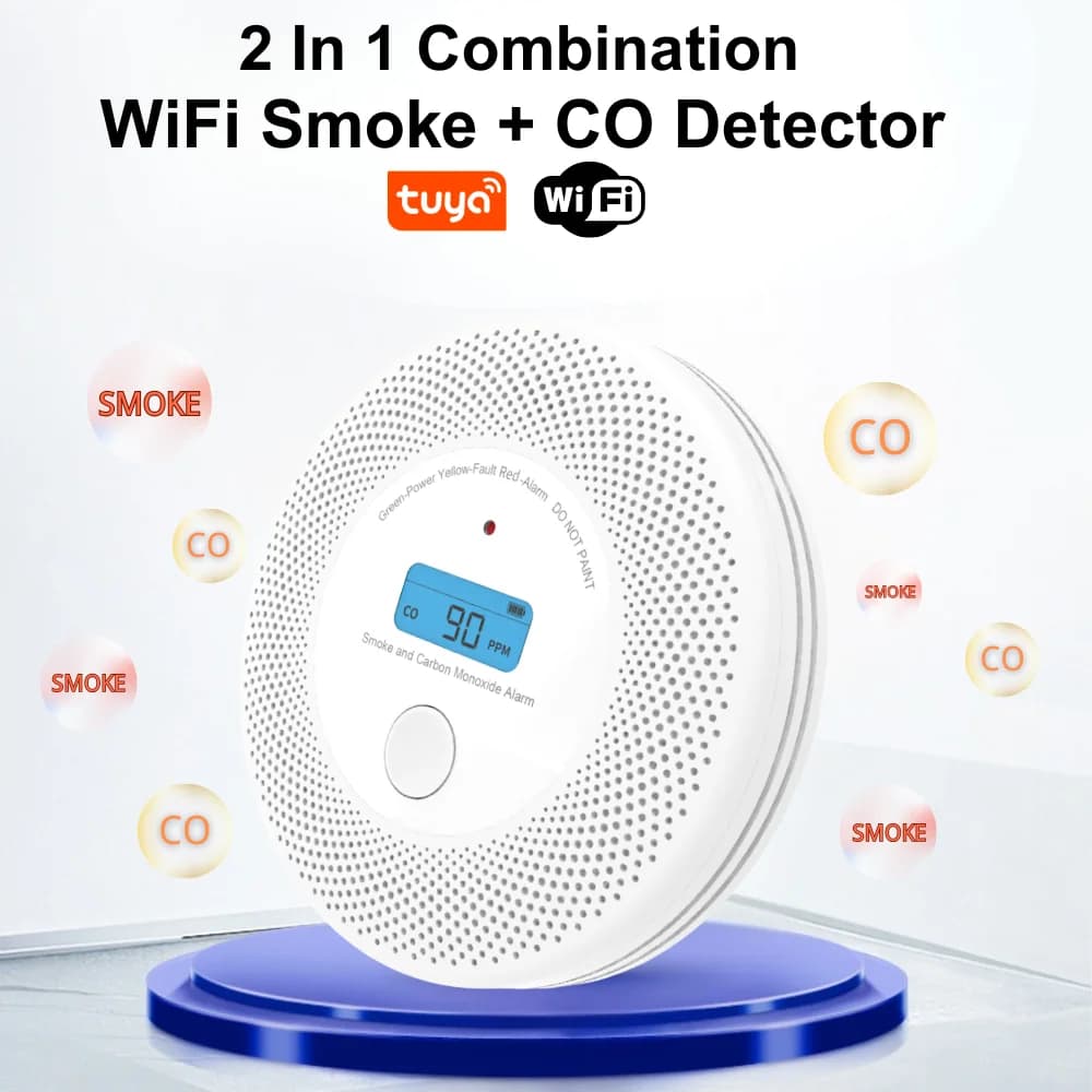 Rilevatore di Fumo e Monossido di Carbonio Wi-Fi Tuya Smart per Famiglie, Appartamenti, Hotel e Magazzini