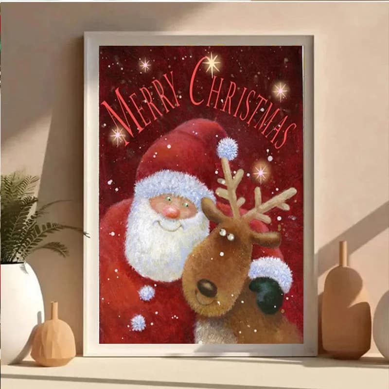 AB Diamond DIY Diamond Painting Kit, featuring cartoon Santa Claus and reindeer designs, is ideal for adults and beginners.